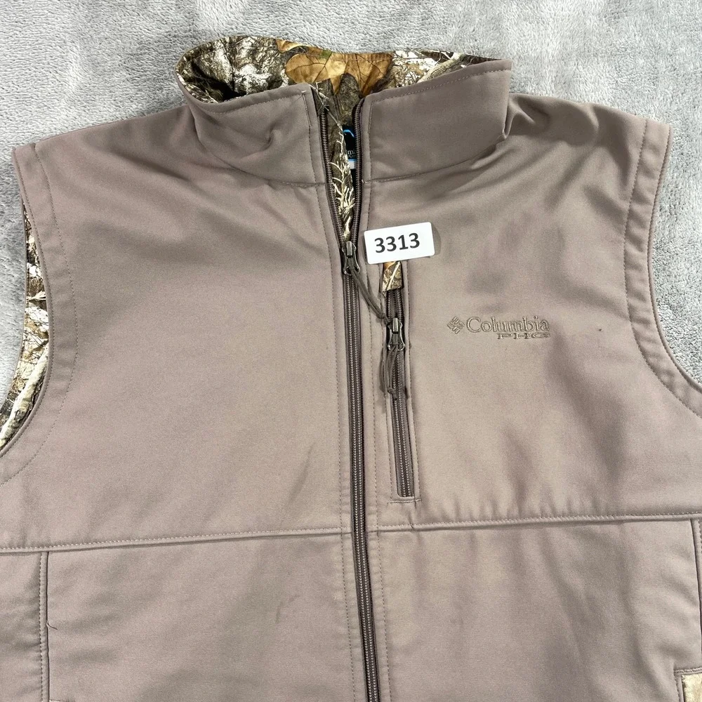 Columbia‎ Softshell Vest Men XL Brown PFG Camo Trim Full Zip HM2775